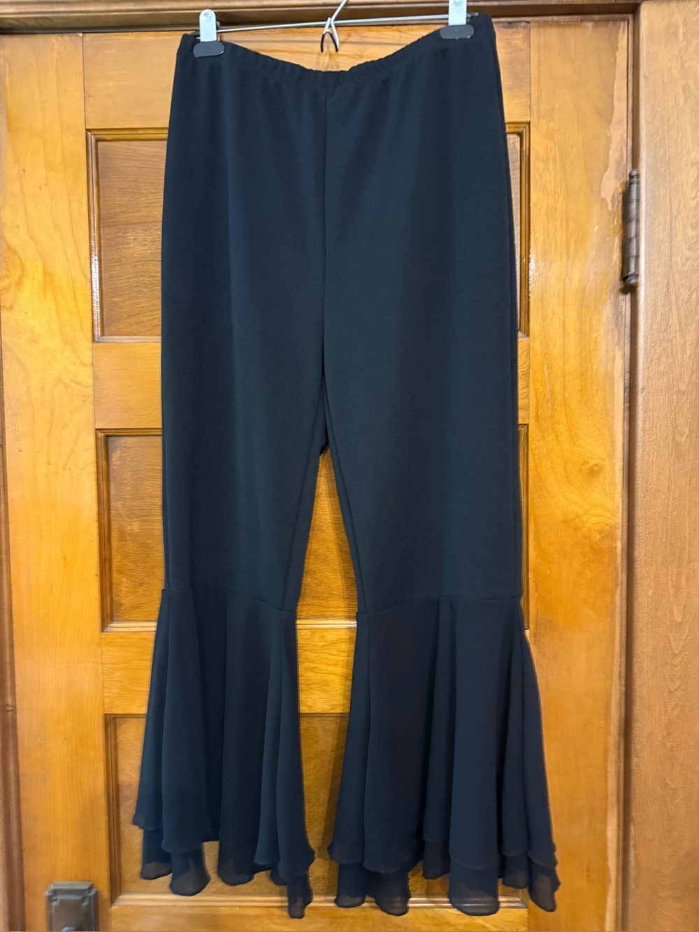 SHEIN Black Boot-Cut Ruffle-Hem Wide Flare Pants